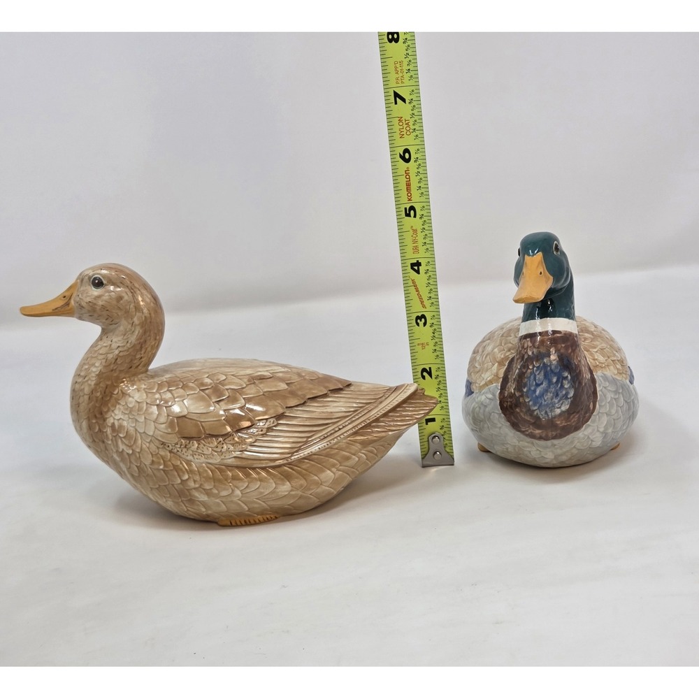 Vintage 1959 Hand Painted Glazed Ceramic Mallard Duck Figurines Pair MCM Decor - Picture 12 of 12